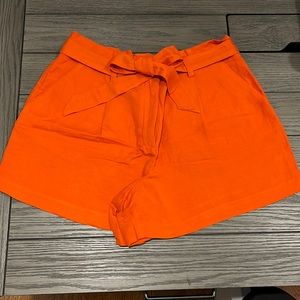Loft Pumpkin Orange Paper Bag Shorts with matching Bow Belt Size Large